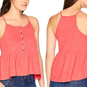 Roxy Havasu Slub Pink Cotton Jersey Peplum Cami Top Size Large